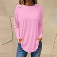 thumbnail image 1 of Mefallenssiah Chemisiers d'Automne pour Femmes à Col Rond, Couleur Unie, Mode, Smockés, Manches Longues, Hauts, Rose, TG, 1 of 5