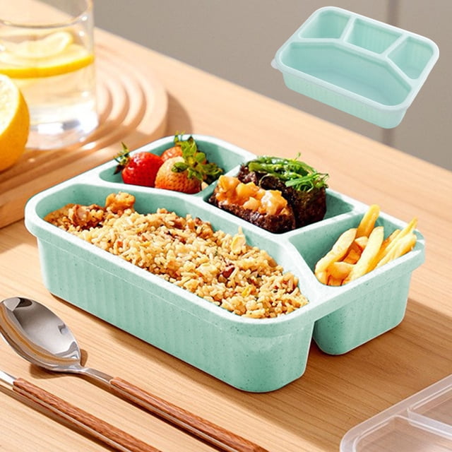 Yhmxh Home and Kitchen,Kitchen Gadgets Wheats Straw Squares Four Compartments Lunch Box With Transparent Lid Lunch Box Fruit Compartment Refrigerator Fresh Complementary Food Box Plasti C Lunch Boxs