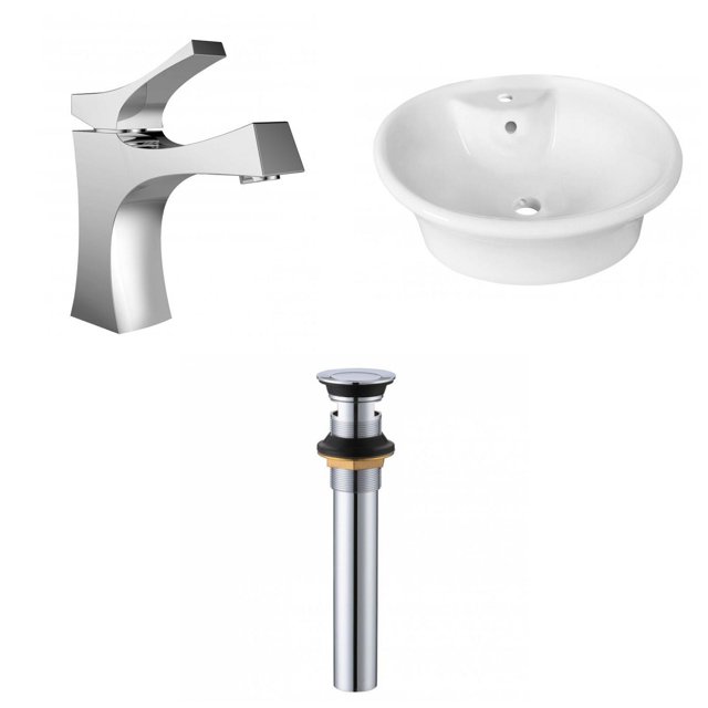 American Imaginations 19-in. W Above Counter White Bathroom Vessel Sink Set For 1 Hole Center Faucet AI-34338