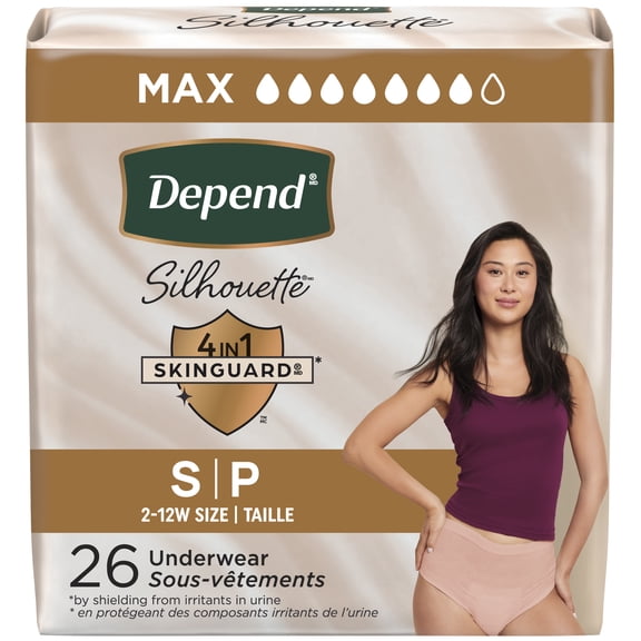 Depend Silhouette Adult Incontinence Underwear for Women, Maximum Absorbency, Small, Pink, 26 Count