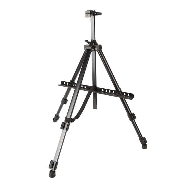 Trépied en Métal Easel, support d'Artiste Easel en Matériau Ferroalliage durable avec Fini Noir. Doté de Pattes Télescopiques Ajustables, d'Un support Fixé à Boucle et d'Une Conception Pliable pour la Portabilité. Idéal pour la Peinture, les Croquis, les Expositions et les Annonces.