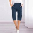 thumbnail image 2 of Timegard Womens Shorts Cotton Linen Elastic Waist Solid Color Summer Knee Length Trousers with Pockets, 2 of 6
