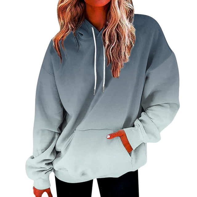Timegard Sweatshirts for Women Plus Size Zipper Hoodies Pullover Gradient Color Fall Casual Loose Tops