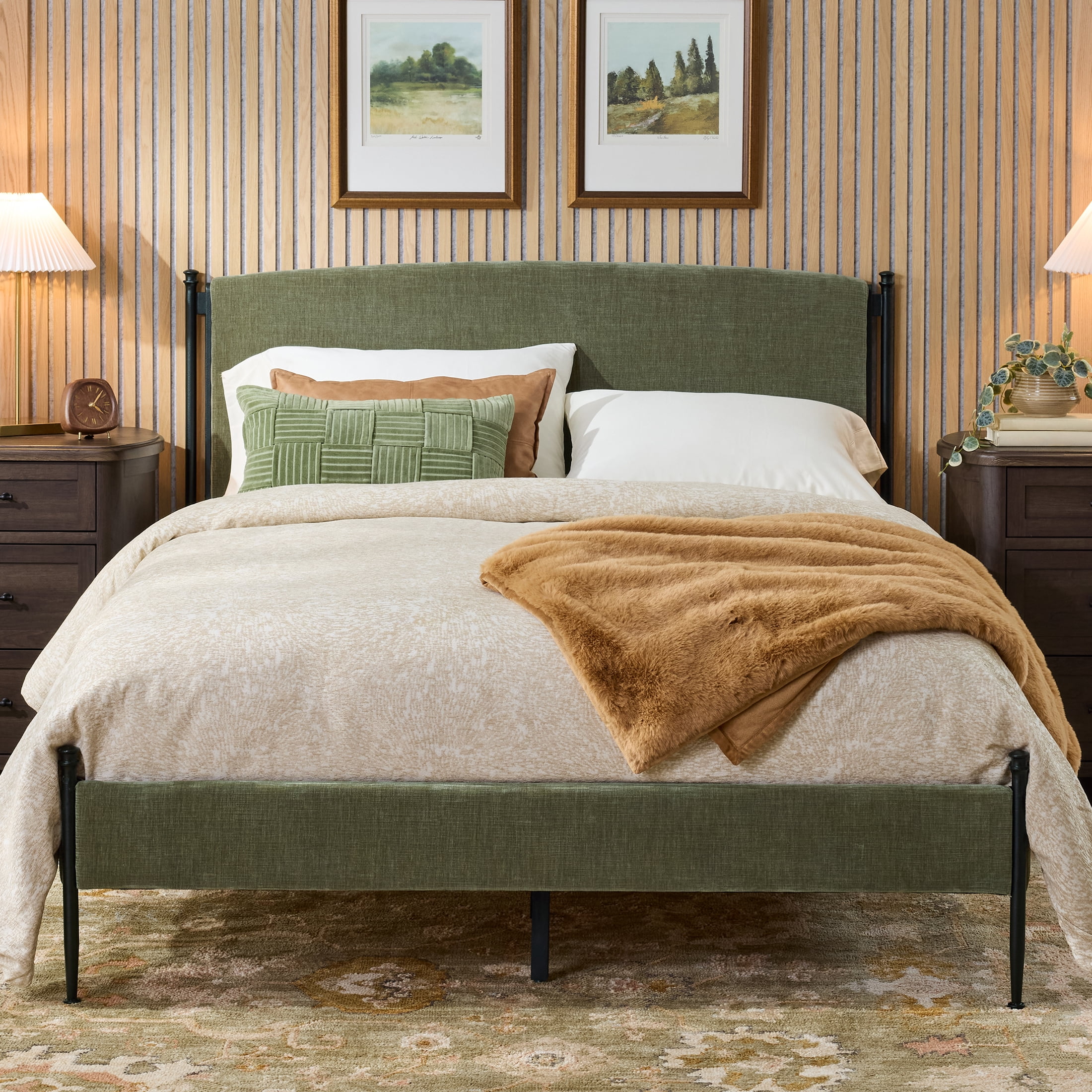 Better Homes & Gardens Ambrose Upholstered King Bed, Forest Velvet and Forged Iron