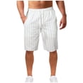 thumbnail image 2 of JDQJBZ Men's Casual Linen Shorts Stripe Print Drawstring Pocket 5 Inch Summer Shorts, 2 of 5