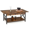 thumbnail image 1 of Gymax Coffee Table Industrial 2-Tier w/ Storage Shelf &Storage Shelf for Living Room Rustic Brown, 1 of 10
