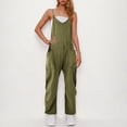 thumbnail image 2 of yoeyez Womens Rompers And Jumpsuits Plus Size,Women's Solid Color V Neck Sling Overalls Rompers Sleeveless Backless Wide Leg Trouser Overalls Jumpsuit With Pockets Army Green,L, 2 of 7