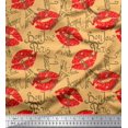 thumbnail image 1 of Soimoi Orange Poly Georgette Fabric Text,Eiffel Tower & Lips Women Printed Craft Fabric by the Yard 52 Inch Wide, 1 of 1