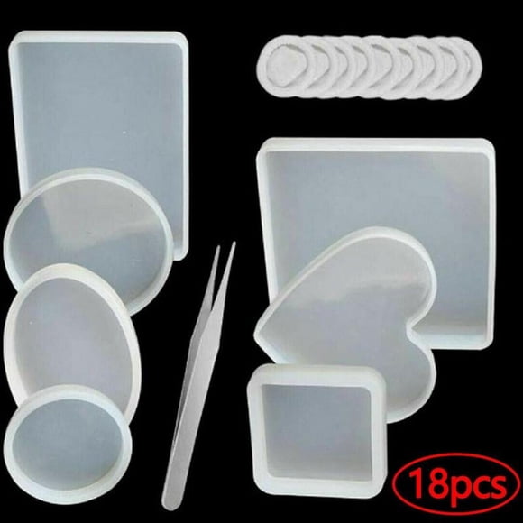 18 Pcs / Ensemble Moules en Résine Époxy pour Bricolage sous-Verres en Silicone Moule Maison Fabrication de Moules Ensemble de Table Époxy F7V9