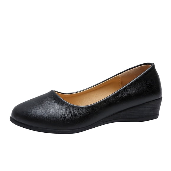 Dakaela Women's Low Wedges Heels Closed Round Toe Pumps Comfortable Slip on Dress Work Shoes Black 7