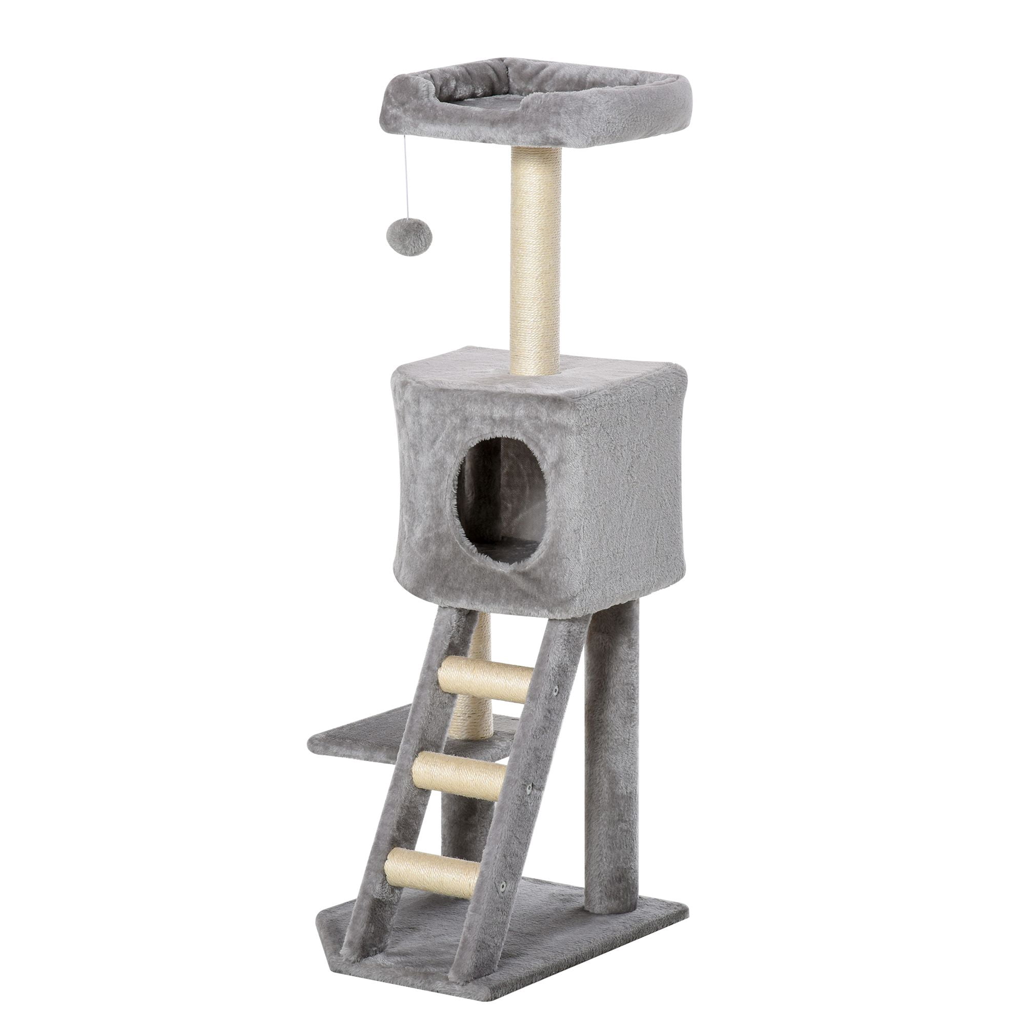 Light Grey Cat Tree Tower - 47" Multi-Level Condo, Scratching Post & Ladder for Indoor Cats - Living Room, Bedroom & Playroom Furniture