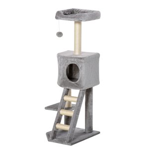 Light Grey Cat Tree Tower - 47" Multi-Level Condo, Scratching Post & Ladder for Indoor Cats - Living Room, Bedroom & Playroom Furniture