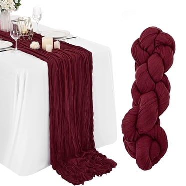 Dvkptbk Cheesecloth Table Runner Boho Gauze Cheese Cloth Table Runner 35x157 Inch Long Romantic Sheer Table Runner for Wedding Bridal Baby Shower Birthday Party Pleated Tablecloth on Clearance