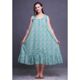 thumbnail image 3 of Bimba Bleu Turquoise Aquarelle Fleur et Feuilles Mi-Mollet Vêtement de Nuit Femme Coton Imprimé Sans Manches Robe de Nuit Maxi XXX-Large, 3 of 6