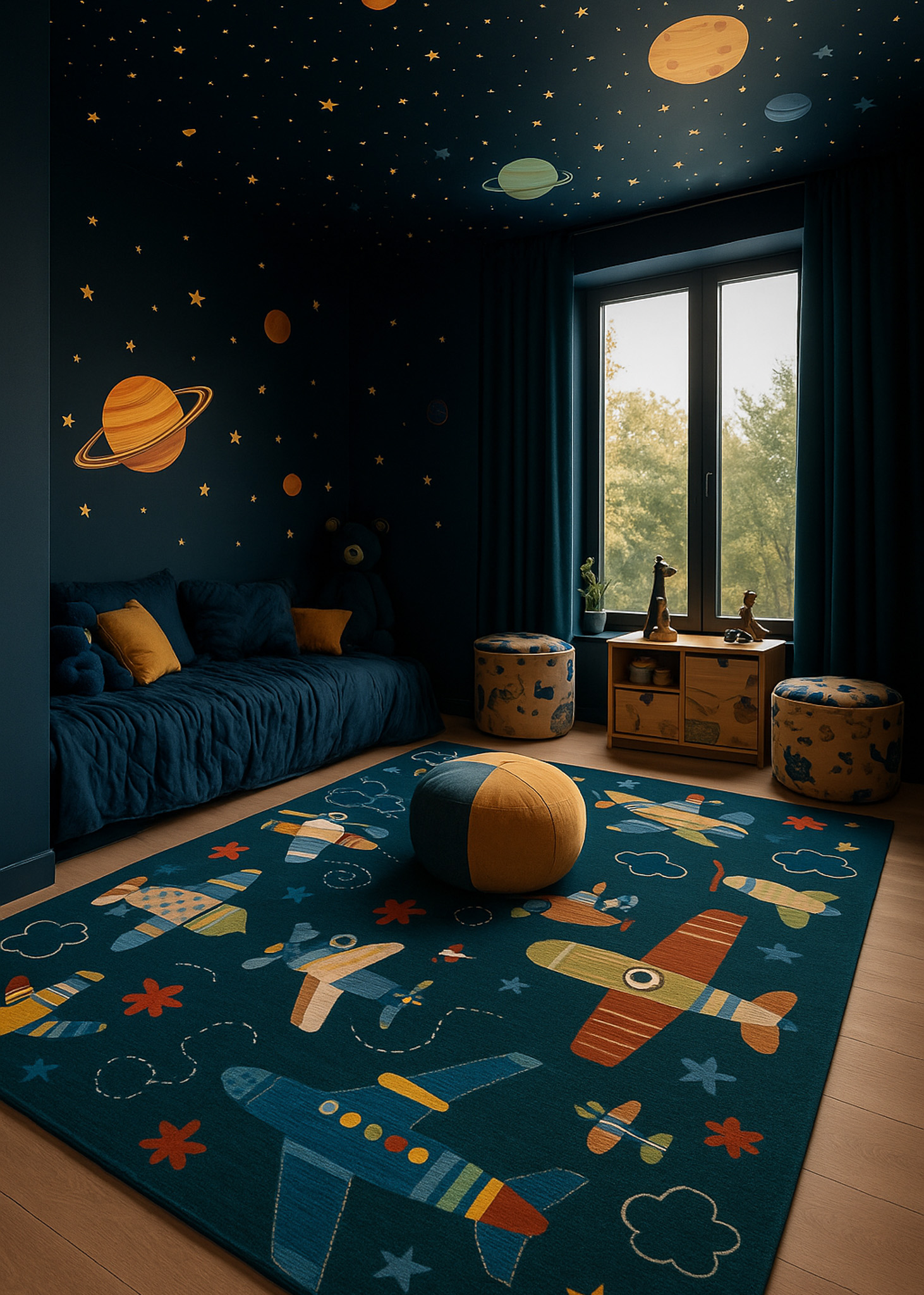 Tapis doux pour la zone de jeu Rug Branch Soft Steps, bleu marine - Salle de jeux, chambre d'enfant, chambre pour garcons et filles
