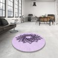 thumbnail image 4 of Ahgly Company Tapis d'Intérieur Ronds Lavables à la Machine, Style Transitionnel, Fleur Violette Violette, Tapis de Zone, 6 Pieds Rond, 4 of 7
