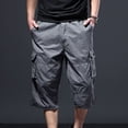 thumbnail image 2 of Styesk Men's Pants Men's Summer Solid Color Multi Pocket Workwear With Elastic Waist Button Fashion Shorts, 2 of 8