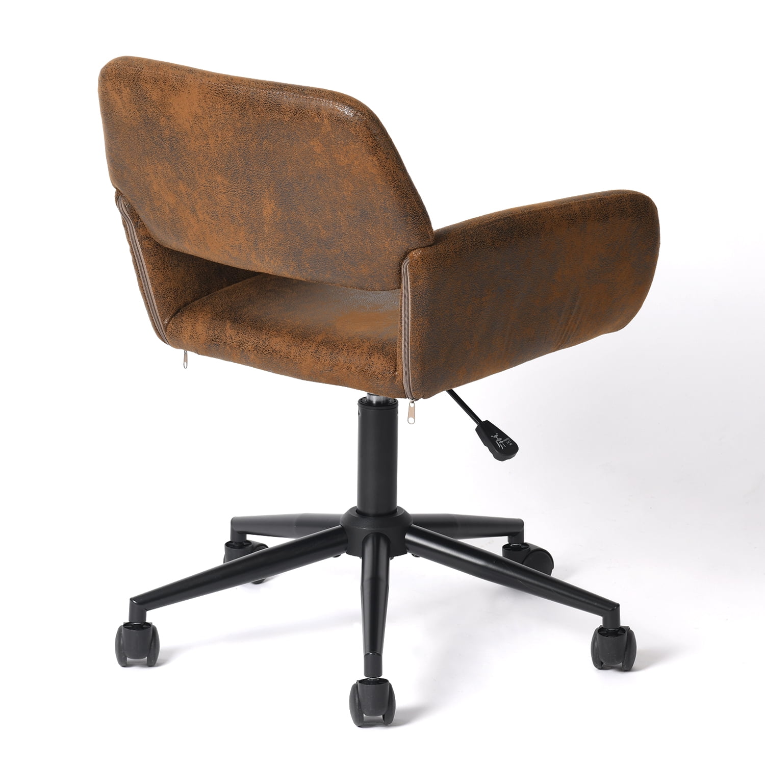 Homy Casa Compact Home Office Chair, Brown Faux Suede Desk Chair with 360° Swivel, Adjustable Height and Rolling Base