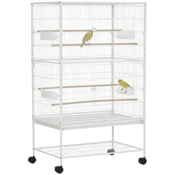 PawHut 52" Steel Bird Cage with Rolling Stand, White