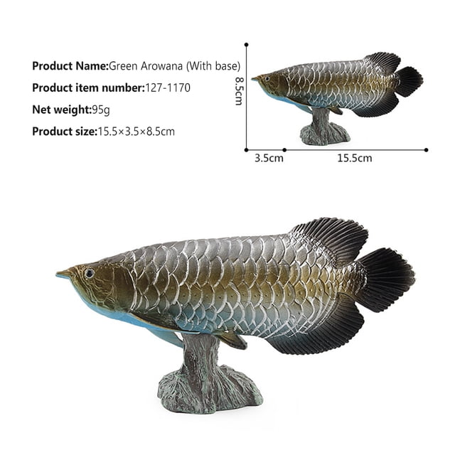 Gprince Modèle d'Animal Marin de Simulation Présentant un Poisson Arowana Vert Réaliste avec une surface Texturée et des Détails Vibrants. Fabriqué en Matériau PVC de Haute Qualité, Ce Modèle Comprend une base Robuste pour l'Exposition. le Poisson Mesure 15,5 x 3,5 x 8,5 cm et Pèse 95 G. Convient aux Enfants de 3 Ans et Plus, Il Est Conçu pour le Jeu Éducatif et Cognitif, Ce Qui en Fait un Cadeau Idéal pour les Anniversaires Ou les Fêtes.