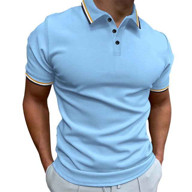Styesk T Shirts for Man Fashion Leisure Solid Color Versatile Button Flip Collar Short Sleeve Top