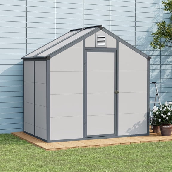 6 x 4 FT Resin Outdoor Storage Shed, Lockable Doors & Sloping Roof Weatherproof Garden Tool Shed, Gray Utility Organizer for Backyard, Patio, Lawn