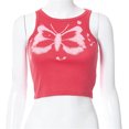 thumbnail image 2 of Women Sleeveless Round Neck Butterfly Graphic Slim Fit Crop Tank Tops, 2 of 7