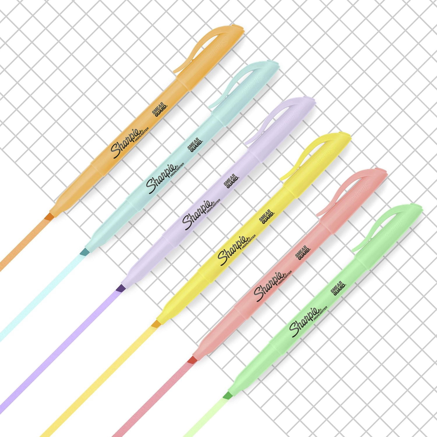 Surligneurs de poche Sharpie, pointe biseautée fine, couleurs pastel douces, 6 unités
