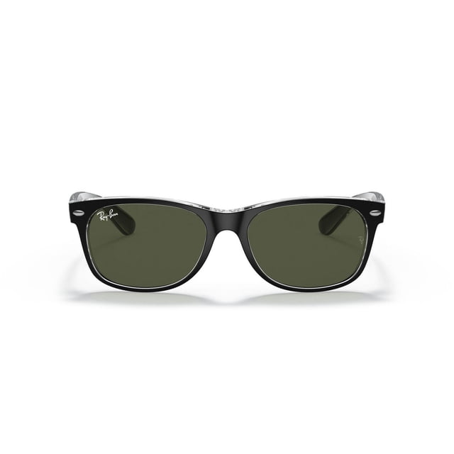 Ray-Ban Lunettes de Soleil - 0RB2132 avec Monture Carrée Noire et Verres Verts Classiques Offrant une protection UV, Orientées vers l'Avant sur Fond Blanc, Accessoires Idéaux pour Adultes pour la protection Solaire et l'Utilisation Décontractée en Plein Air.