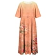 thumbnail image 4 of Jovati Robe à Manches Courtes à Col Rond pour Femmes, Motif Floral Imprimé, Silhouette Évasée Fluide, Mélange Polyester Spandex, Coupe Estivale Légère, Détail Taille Élastique, 4 of 5