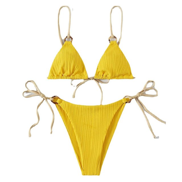 CNKOO 2 Pcs/Set Summer Bikini Set Solid Color Spaghetti Strap Hoop Classic Women Swimsuit for Water Sports