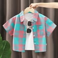 thumbnail image 2 of GDREDA Not Dressed for Boys Shirt Small And Medium Sized Children's Fashion Shirt With Collared Front Checkered Short Sleeves And Button Fastening. Mint Green,2-3 Years, 2 of 4