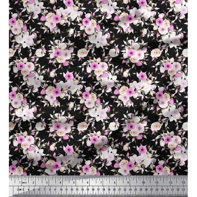 Soimoi Tissu de Canard de Coton Feuilles & Rose Imprimé Floral 1 Yard 42 Inch Wide