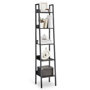 VASAGLE Bibliothèque, Étagère Étroite à 5 Niveaux, Étagère Échelle pour Bureau à Domicile, Salon, Chambre, Cuisine, Noire à Grain de Bois