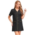 thumbnail image 1 of Aislor Robe d'Uniforme d'Infirmière pour Femmes à Manches Courtes, Tenue de Travail Médicale avec Poches, Chemise Boutonnée, Uniforme de Sarrau Noir m, 1 of 7