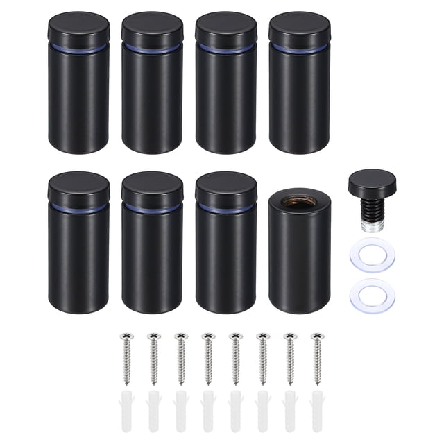Unique Bargains Vis Standoff pour Enseigne 3/4 x 1,6 Po, Ensemble de 8 Vis Standoff en Acier Inoxydable pour Mur en Noir. l'Ensemble Comprend Huit Montants Cylindriques avec une Finition Noire Élégante, des Vis, des tubes d'Expansion et des Coussinets d'Amorti pour une installation Antidérapante et Antichoc. Conçu pour Être Utilisé avec du Verre, des Plaques de Porte, des Panneaux d'Affichage et des Affiches, Ces Montants Ont une construction en Acier Inoxydable avec des surfaces Électroplaquées et Peintes au Jet pour la Résistance à la Rouille
