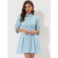 thumbnail image 4 of INSPIRE CHIC Robe Chemise à Manches Mi-Longues Plissée Unie avec Ceinture Bleu Clair P, 4 of 4