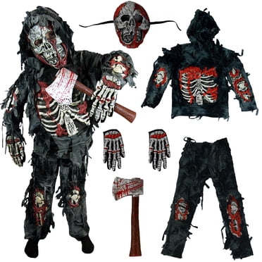 Joyfy Kids Zombie Costume, Scary Halloween Zombie Costume for Boys, Monsters Costume with Plastic Toy Axe for Halloween Party Dress-Up Age Up to 14 Years