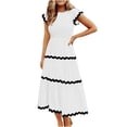 thumbnail image 1 of AherBiu Robes pour Femmes 2024 Décontracté Printemps Tendance à Blocs de Couleur Longue Robe Manches Cap A Robe Maxi, 1 of 7
