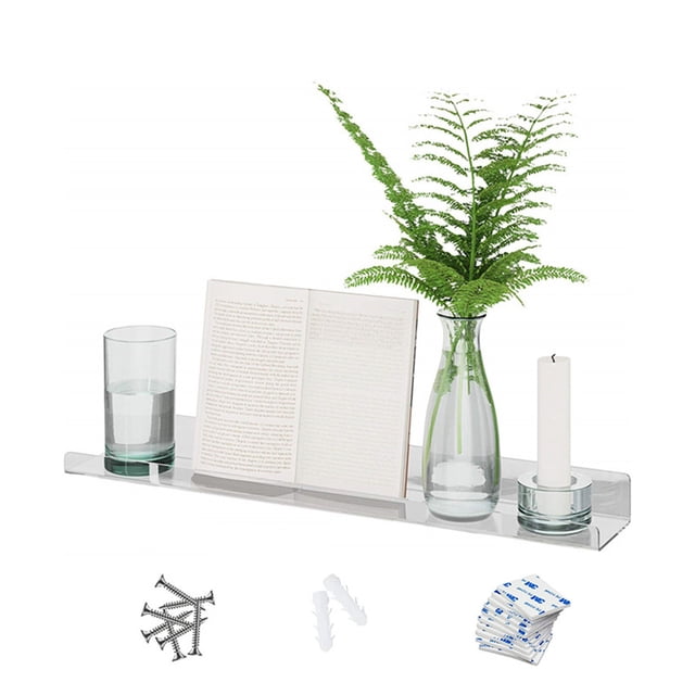 Floating Shelf Rack Display for Drywall Installation and Wall Mount DIY Shelf – Clear Acrylic Wall Shelf Organizer for Bathrooms Retail Packaging Book and Photo Display