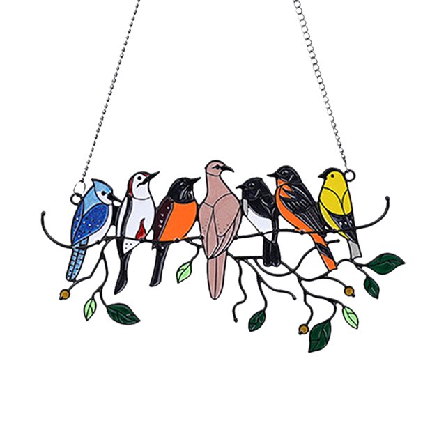 Suncatcher Window Hangings Multicolor Birds on a Wire Birds Stained Window Hangings Birds Pendant Ornaments for Windows Doors Garden Home Spring Decorations