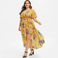 thumbnail image 1 of Robes Maxi pour Femmes Grande Taille Mode Décontractée à Imprimé Floral Col en V Manches Courtes Robes d'Été Taille Empire Robe Évasée Robe Mini, 1 of 7