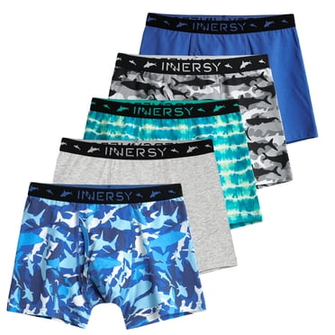 INNERSY Boys Underwear Stretchy Cotton Soft Boxer Briefs for 6-18 Teen Boys 5 Pack(X-Large,Sea Shark)