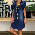 thumbnail image 2 of FAVIPT Robes d'Été en Denim pour Femmes Casualfashion Été 2025 Robe Boutonnée Sans Manches Robe Midi Longueur Genou Col à Revers Col en V Robes Bleu Foncé,TG, 2 of 5