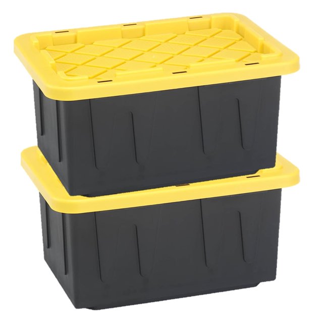 Homz 15 Gallon Durabilt Home Storage Container w/Lid, Black/Yellow(2 Pack)