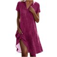 thumbnail image 1 of LOVZFMLL Robe à Pois pour Femme, Nouvelle Collection Printemps/été, Col à Manches Courtes, Longueur Genou, Rose Vif, G, 1 of 5