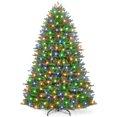 thumbnail image 1 of 4.5 FT Prelit Artificial Christmas Tree with Dual Color LED Lights, 380 Branch Tips, Hinged Branches, Foldable Metal Stand, Foot Pedal, Easy Assembly, Indoor Holiday Home Decor, 1 of 8