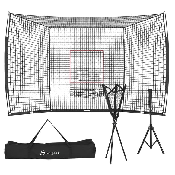 Soozier Baseball & Softball Training Net, Batting Tee, Carry Bag, Black
