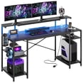 thumbnail image 1 of Bestier Gaming Desk with LED Light & Outlets 55" Computer Desk with Monitor Stand, Black Carbon Fiber, 1 of 9