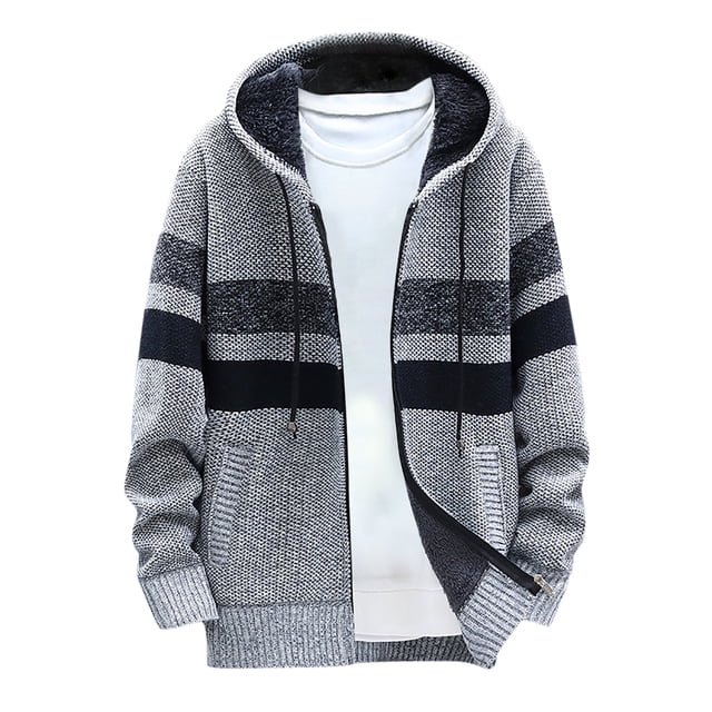 Cardigan Long pour Hommes Décontracté à Empiècements, Manches Longues, Tricot, Cardigan à Capuche, Manteaux à Fermeture Éclair